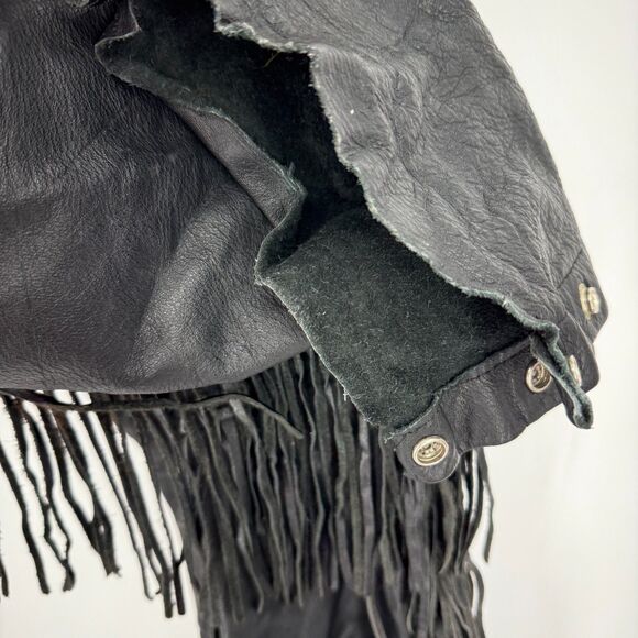 Allstate Leather chaps Black Fringe Size XL unisex lined buffalo - Picture 12 of 16